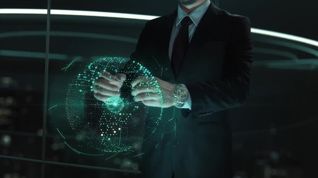 Businessman with Mobile Technology hologram concept