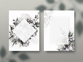 Set of template or greeting card design decorated with flowers and space for your message on white background.