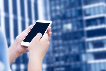 Feature businesswomen use smartphones to run apps