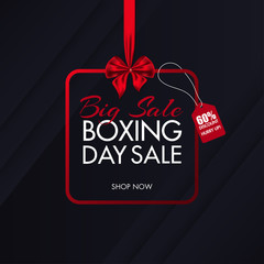 Big Sale poster design with 60% discount offer on black overlapping paper background for Boxing Day.