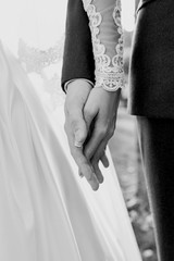 hands of wedding couple  in love. Relationship, love and tenderness concept