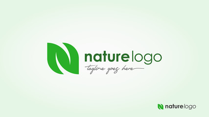 Green Nature Logo. Leaf icon letter N Vector Logo Design Template Element