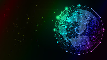 Dot and line links to build colorful digital sphere, the world network technology big data, globalization, internationalization, science and technology concepts