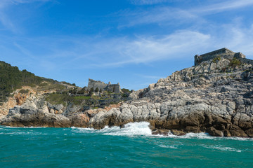 Fototapeta na wymiar Cliffs of Portovenere with the castle, Italy