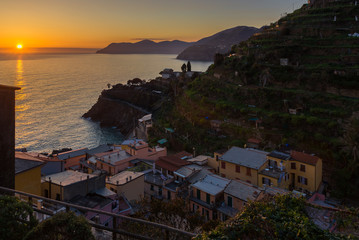 Fototapeta na wymiar Manarola village at sunset, Cinque Terre, Italy 