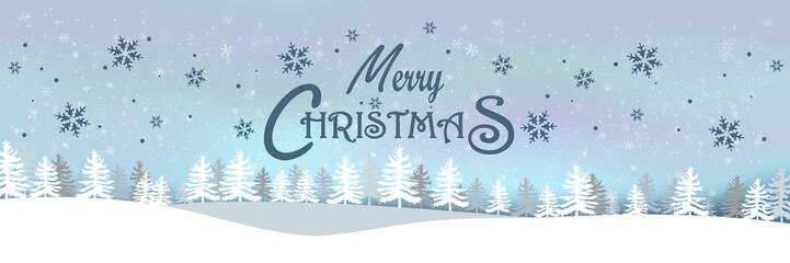 Merry Christmas and New Year on holidays background, landscape background, snow, banner design, light, stars, xmas card, Vector Illustration.