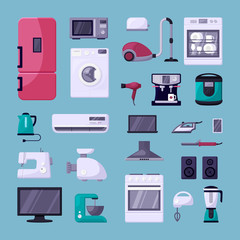Home appliance color flat vector illustrations set