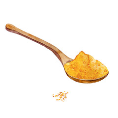Watercolor spoon with turmeric powder.