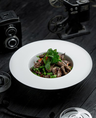 fried meat and red bean salad