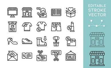 Black friday related line vector icon set