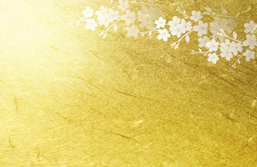 桜のシルエット背景は金色の和紙（アブストラクト）