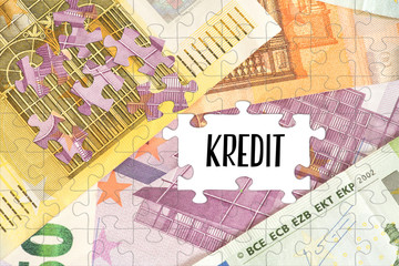 Puzzle aus Euro Geldscheinen und ein Kredit