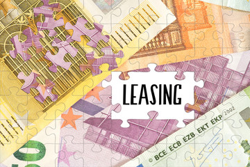 Puzzle aus Euro Geldscheinen und Leasing