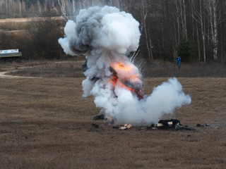 a real thermite explosion in an open area - obrazy, fototapety, plakaty