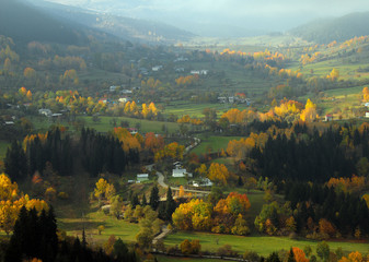 autumn forest nature image, scenic view mountains.