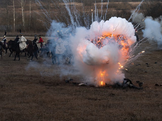 a real thermite explosion in an open area people in the background