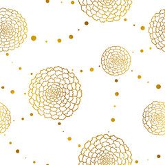 Seamless pattern with golden marigolds and beads