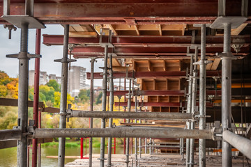 Special wooden formwork for reconstruction of bridge arches.