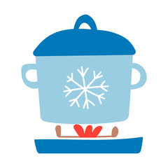 Vector hand drawn illustration of pan on fire. Design greeting cards, posters, gift wrapping.