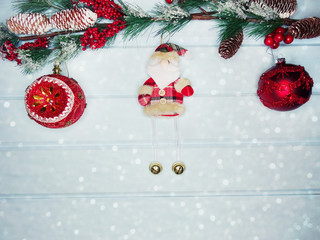 winter background with fir branches decor and snow