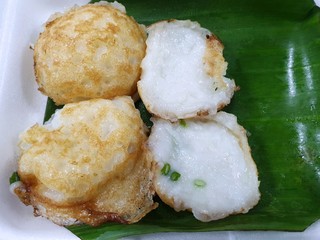 Top view of Mortar toasted pastry on banana leaf as a background on street food at Thailand, Ready to eat