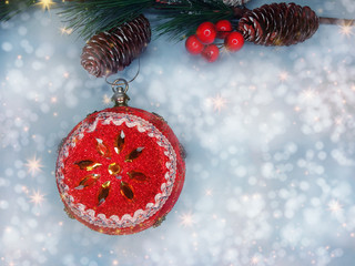winter background with fir branches decor and snow