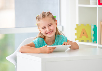 School girl using tablet