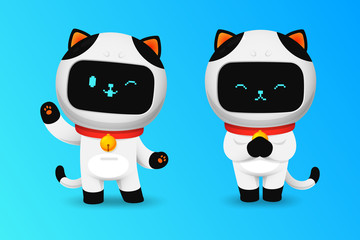 Collection of Cute cat robot character in greeting action