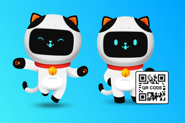 Collection of Cute cat robot character with qr code