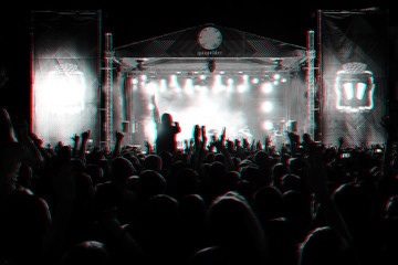 crowd of fans at a musical concert of a popular rock artist - obrazy, fototapety, plakaty