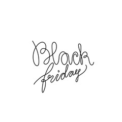 Black Friday hand lettering, emblem or logo design, sale, continuous line drawing, tattoo, inscription, print for clothes, t-shirt, one single line on a white background, isolated vector illustration