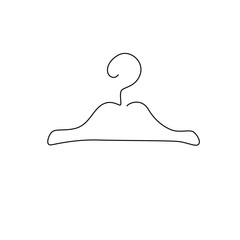 Hanger emblem or logo design, сontinuous line drawing, small tattoo, print for clothes and logo design, fashion shop logo, silhouette one single line on a white background, isolated vector.