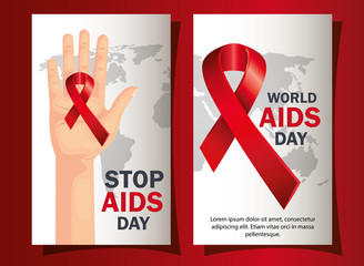 set poster of world aids day with decoration