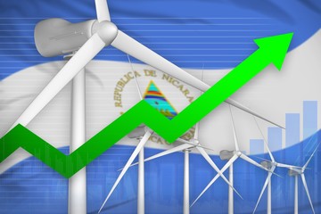 Fototapeta premium Nicaragua wind energy power rising chart, arrow up - modern natural energy industrial illustration. 3D Illustration