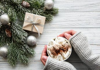 Hot cocoa and Christmas decorations