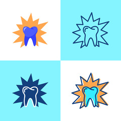 Fototapeta na wymiar Aching tooth icon set in flat and line style