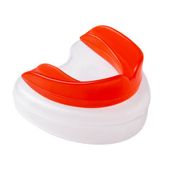 red kappa lies on a plastic container, on a white background