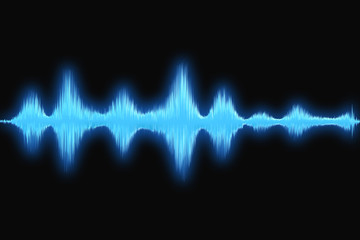Blue sound wave effect, many period of frequency in one loop, blue aura of the wave on black background