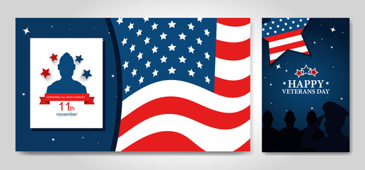 set of poster veterans day with decoration vector illustration design