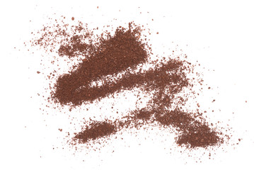 Coffee powder isolated on white background top view.