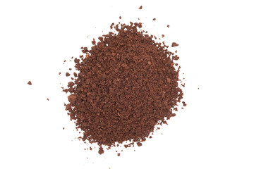 Coffee powder isolated on white background top view.