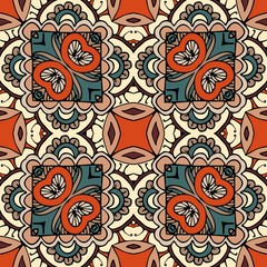 Seamless pattern with ornament in ethnic style. Ceramic tile. Print for fabric.
