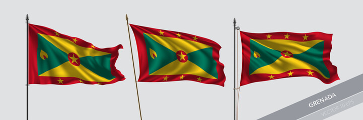 Set of Grenada waving flag on isolated background vector illustration