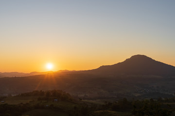 The morning sunrise on the mountains at Khao Kho in Thailand.