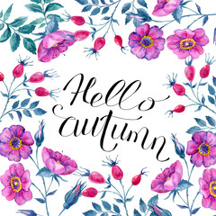 Drawing roses and rose hips watercolor, handmade. Can be used as background for web pages, wedding invitations, greeting cards, textile design,