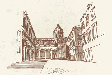 Vector sketch of cathedral in Dubrovnik, Croatia.