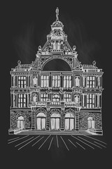 Obraz premium Vector sketch of theater in Ghent, Belgium
