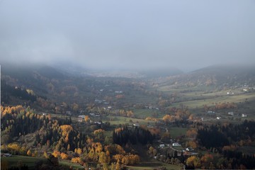 autumn forest nature image, scenic view mountains.