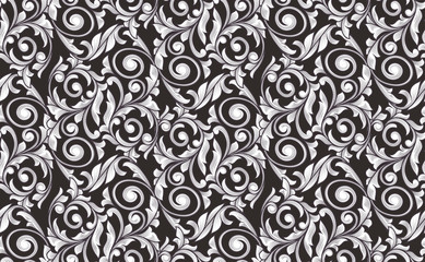 Retro decorative black and white seamless pattern