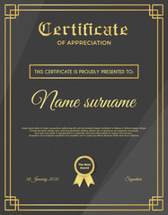Certificate template with luxury and modern pattern suitable for diploma, conference, and honour. Vector illustration image